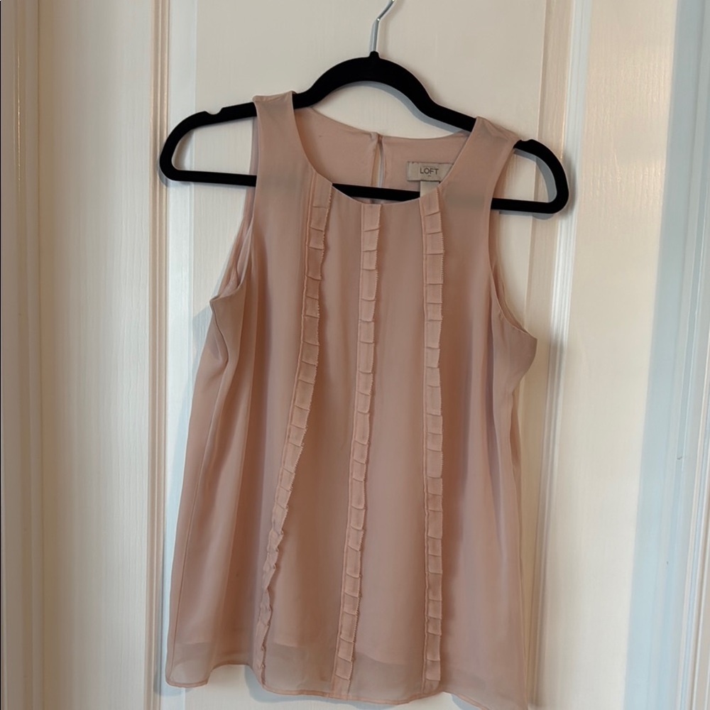 LOFT Pink Ruffled Sleeveless Blouse